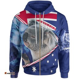 Zip Up Hoodie Australia Flag and Coat Of Arms Hoodie Koala 3D