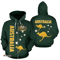 Zip Up Hoodie Kangaroo Hoodie Australian Coat Of Arms Unisex 06