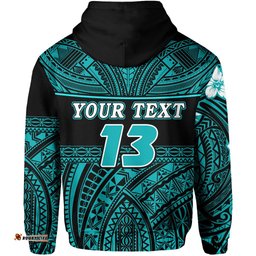 Custom Personalised Polynesian Rugby Hoodie Love Turquoise Custom Text and Number