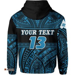 Custom Personalised Polynesian Rugby Zip Hoodie Love Blue Custom Text and Number
