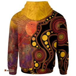 Custom Text Aboriginal Zip Up Hoodie Australia Indigenous Flag Circle Dot Painting Art Golden