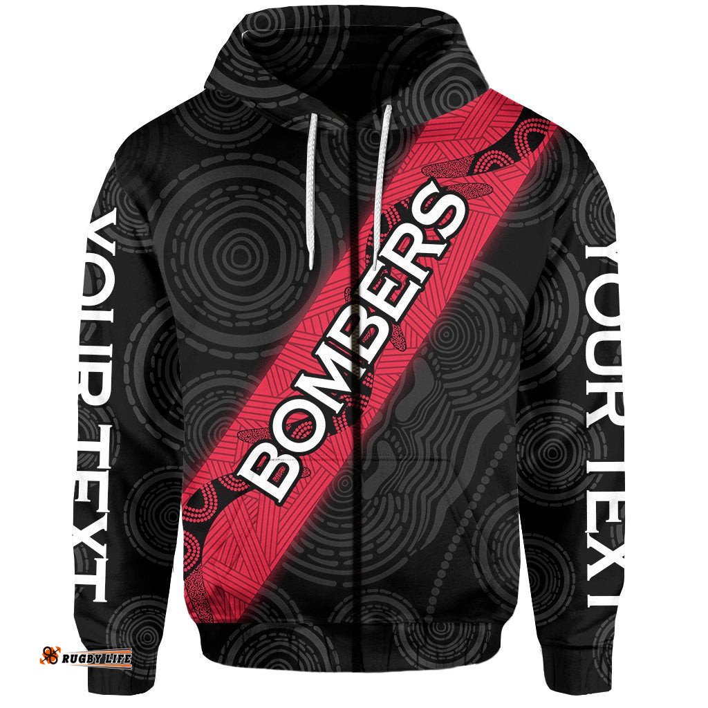 Custom Personalised Essendon Bombers Zip Hoodie Black