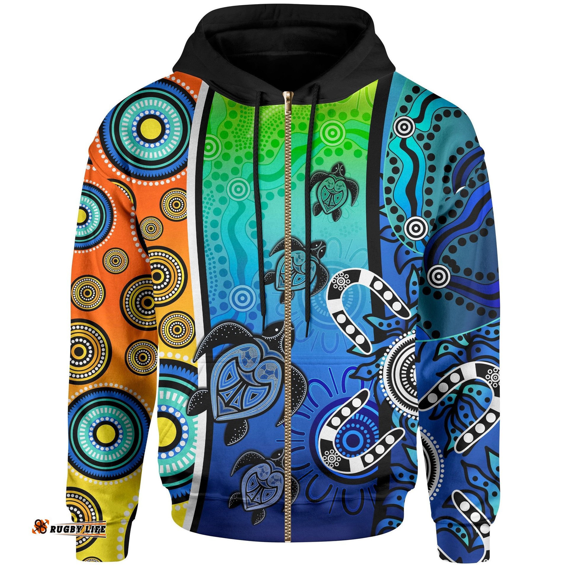 Aboriginal Zip Up Hoodie Indigenous Turtle Dot Painting Art
