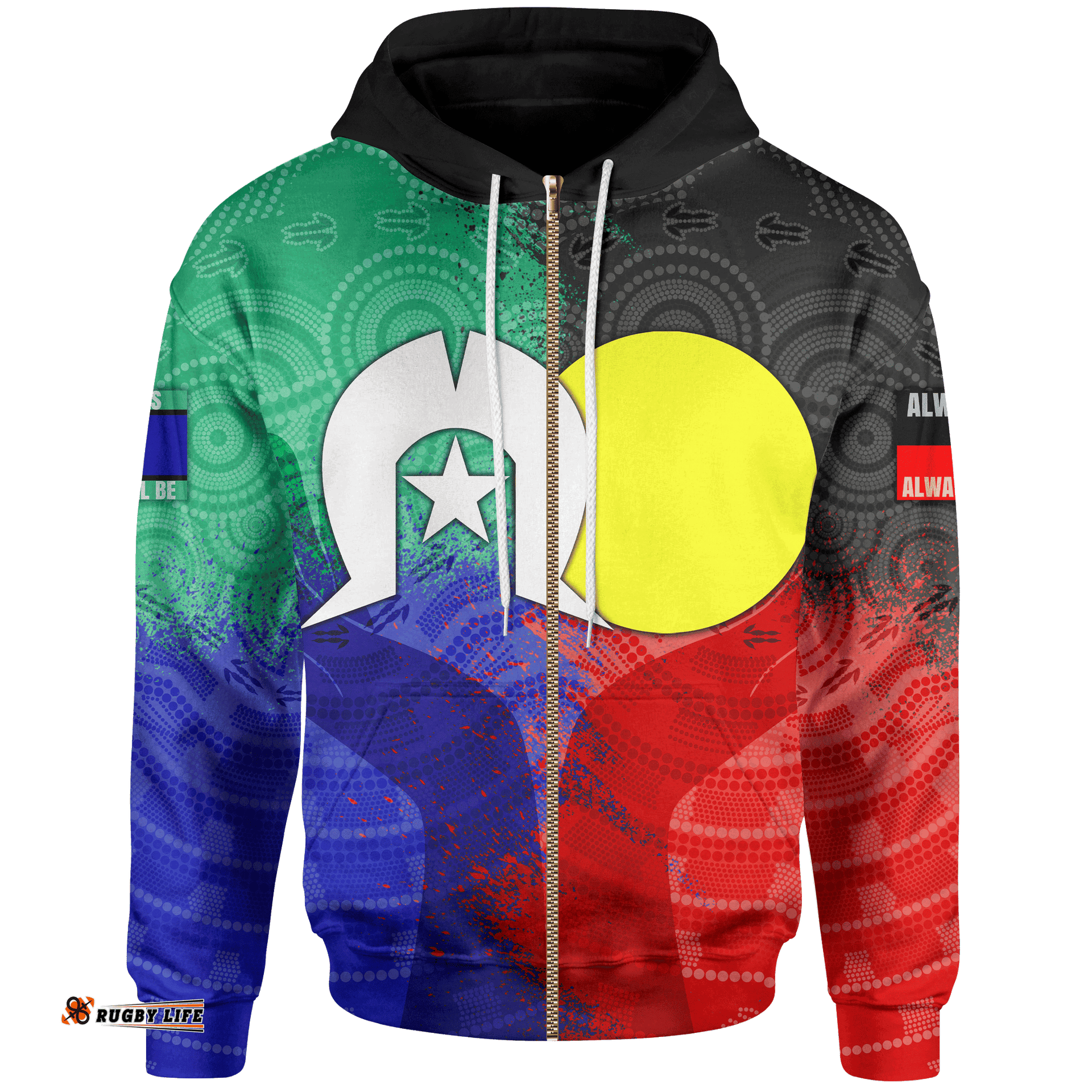 Aboriginal Zip Up Hoodie, Australia NAIDOC Week Indigenous Flag Style