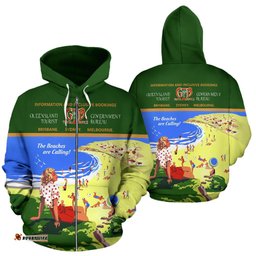 Zip Up Hoodie Queensland Hoodie Vintage Poster All Over Print Unisex