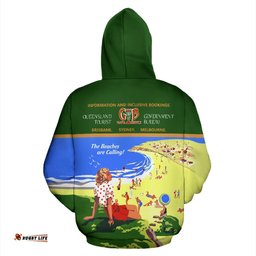 Zip Up Hoodie Queensland Hoodie Vintage Poster All Over Print Unisex