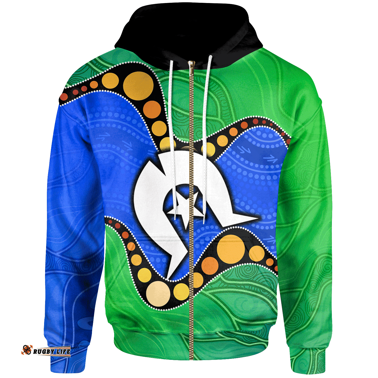Torres Strait Islands Zip Up Hoodie Flag with Aboriginal Patterns 07