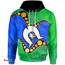 Torres Strait Islands Zip Up Hoodie Flag with Aboriginal Patterns 07