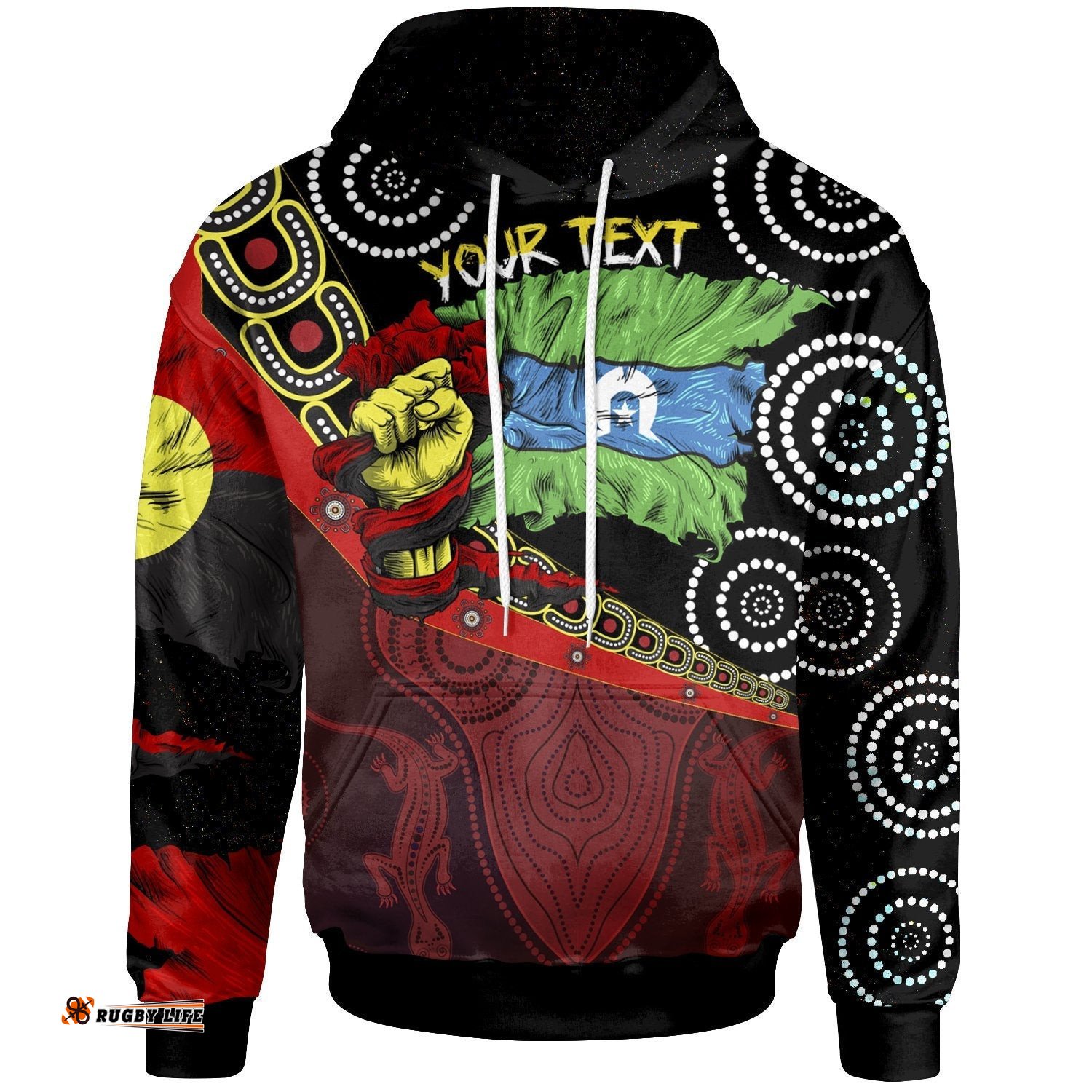Custom Breakout Hoodie Aboriginal Flags and Dot Acrylic Paint Style NAIDOC Unisex