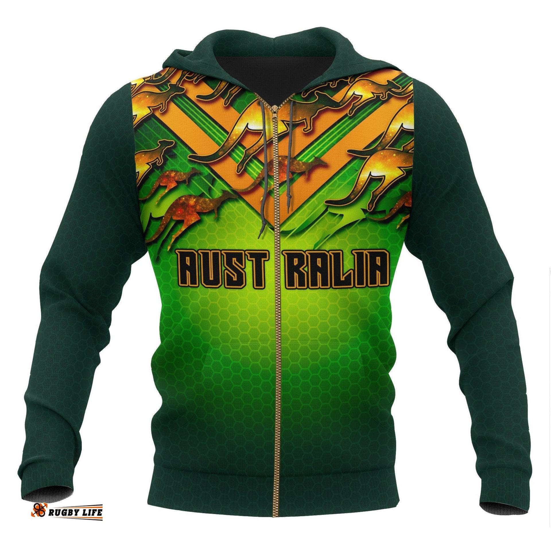 Zip Up Hoodie Australian Kangaroo Hoodie Aussie National Colors
