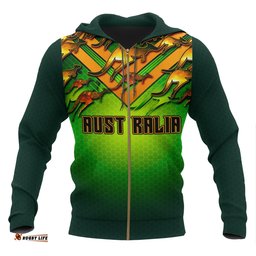 Zip Up Hoodie Australian Kangaroo Hoodie Aussie National Colors
