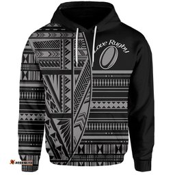 Custom Personalised Polynesian Rugby Hoodie With Love Style Gray Custom Text and Number