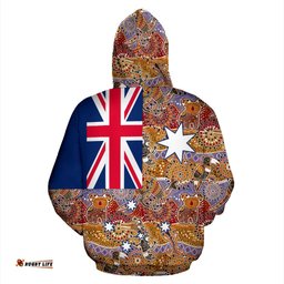 Aboriginal Zip Up Hoodie, Koala Kangaroo Patterns Aus Flag