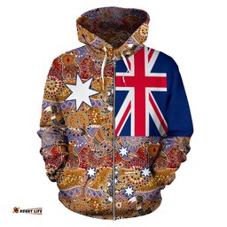 Aboriginal Zip Up Hoodie, Koala Kangaroo Patterns Aus Flag