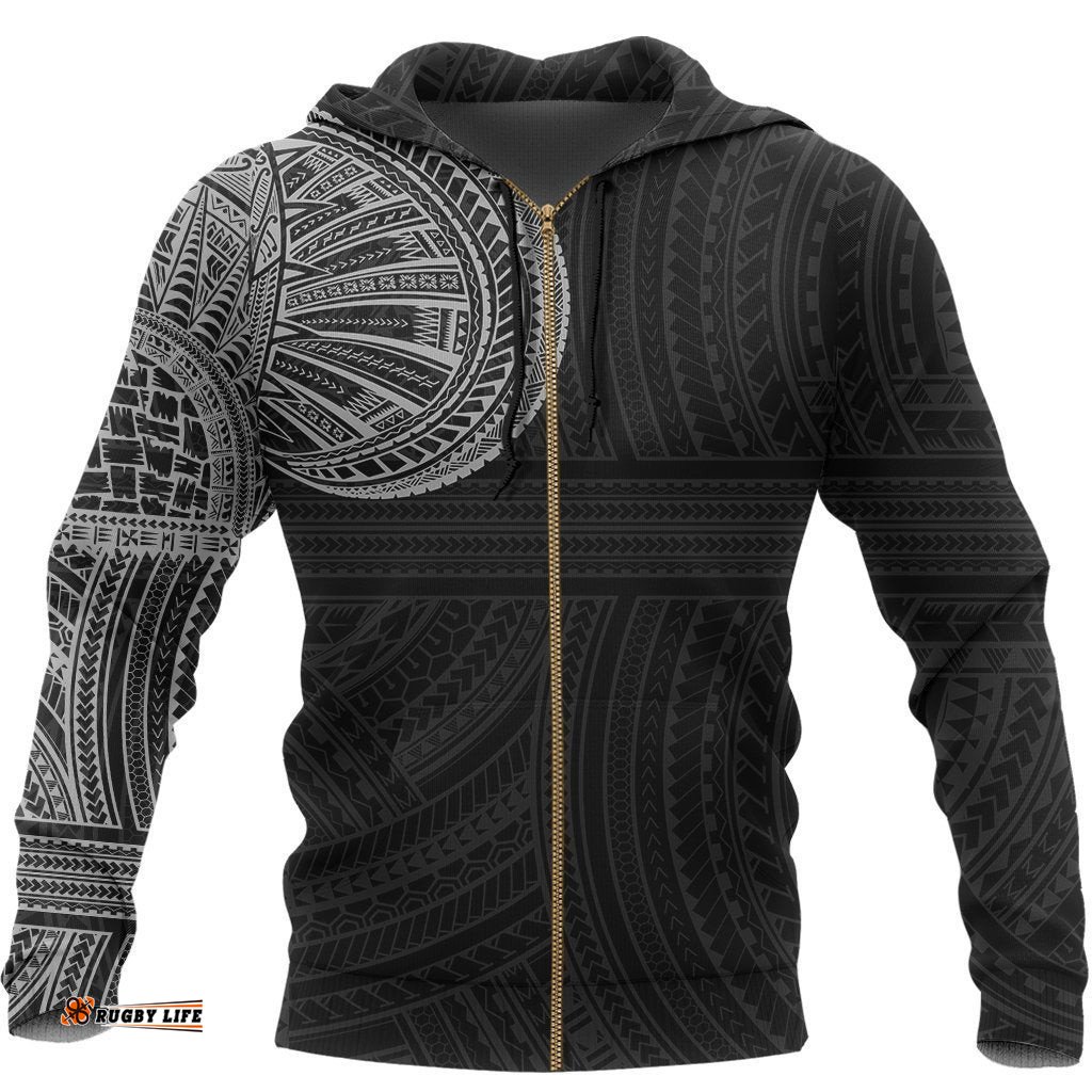 Tribal Hoodie, Polynesian Tattoo Zip Up Hoodie 09