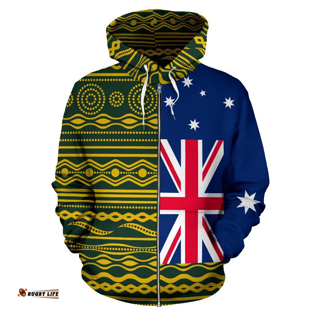 Aboriginal Zip Up Hoodie, Circle Patterns National Flag Dot Painting