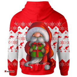 Australia Christmas Zip Up Hoodie Christmas Gnome Hoodie Kangaroo Snowflakes