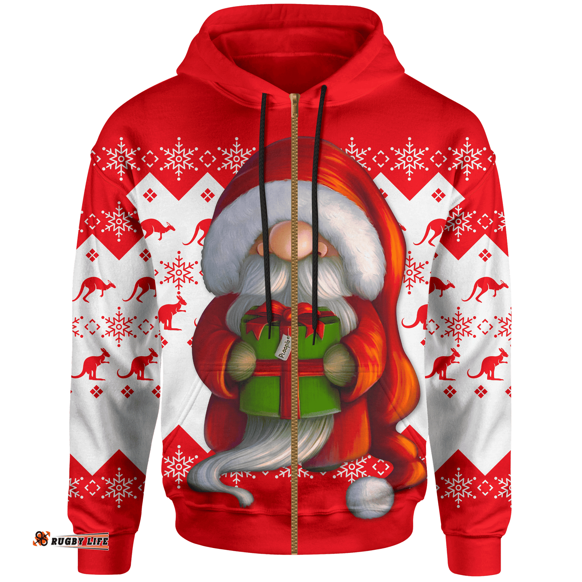Australia Christmas Zip Up Hoodie Christmas Gnome Hoodie Kangaroo Snowflakes