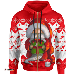 Australia Christmas Zip Up Hoodie Christmas Gnome Hoodie Kangaroo Snowflakes