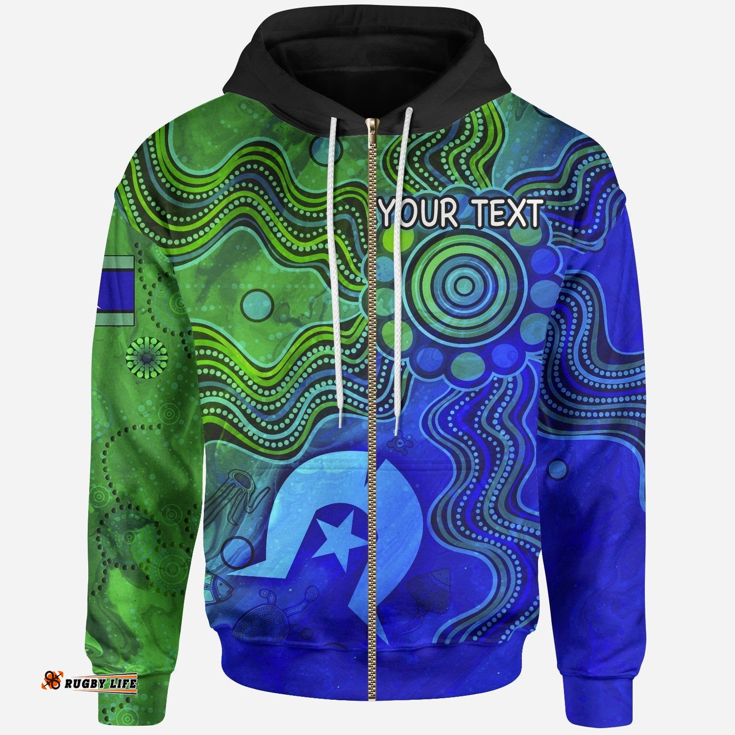 Custom Aboriginal Zip Up Hoodie, Torres Strait Islands Flag