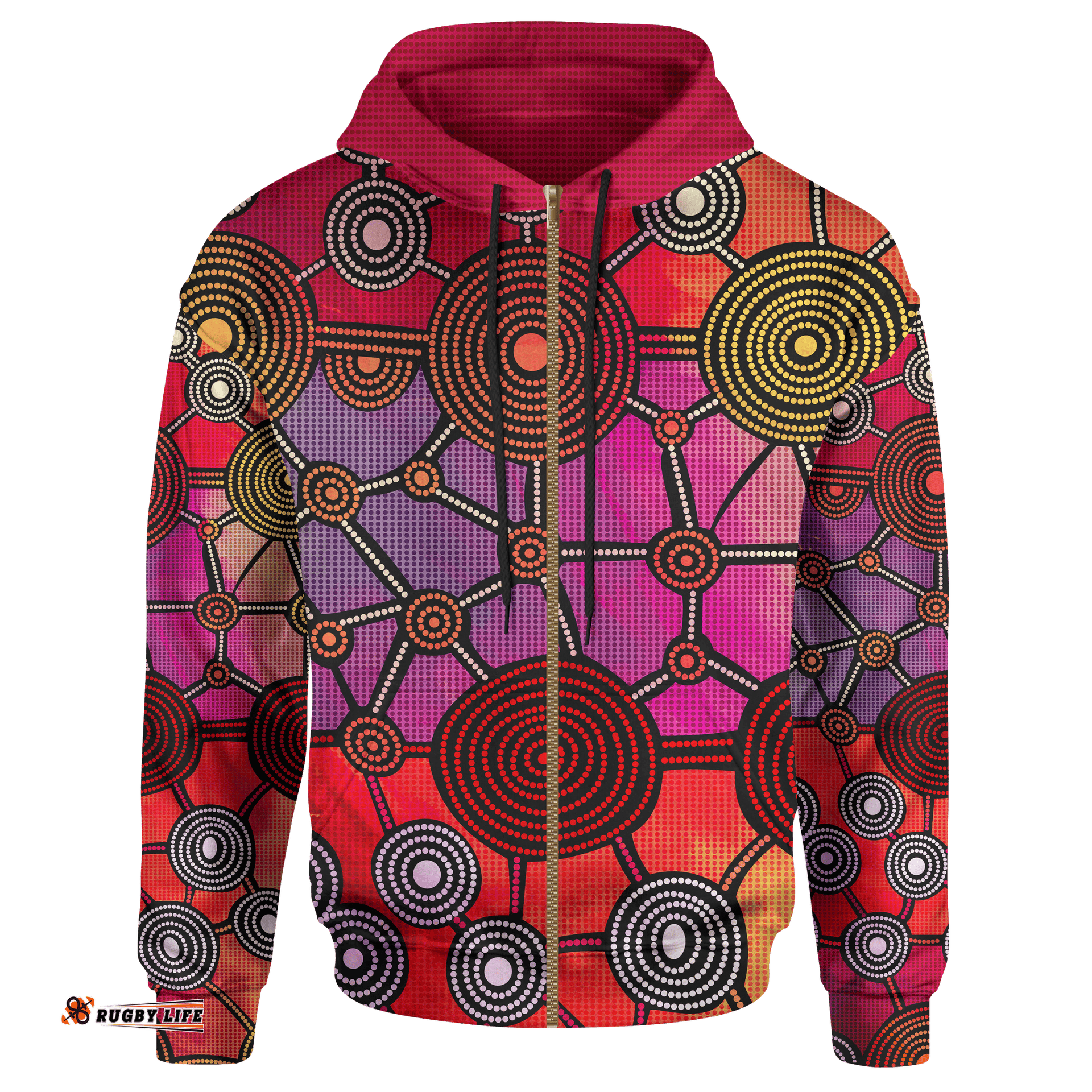 Aboriginal Zip Up Hoodie, Circle Dot Painting All Over Print