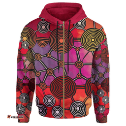 Aboriginal Zip Up Hoodie, Circle Dot Painting All Over Print
