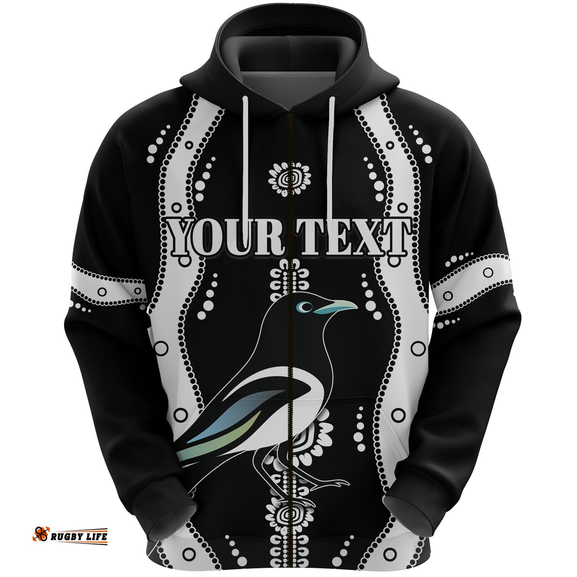 Custom Personalised Collingwood Zip Hoodie Pies Indigenous Black
