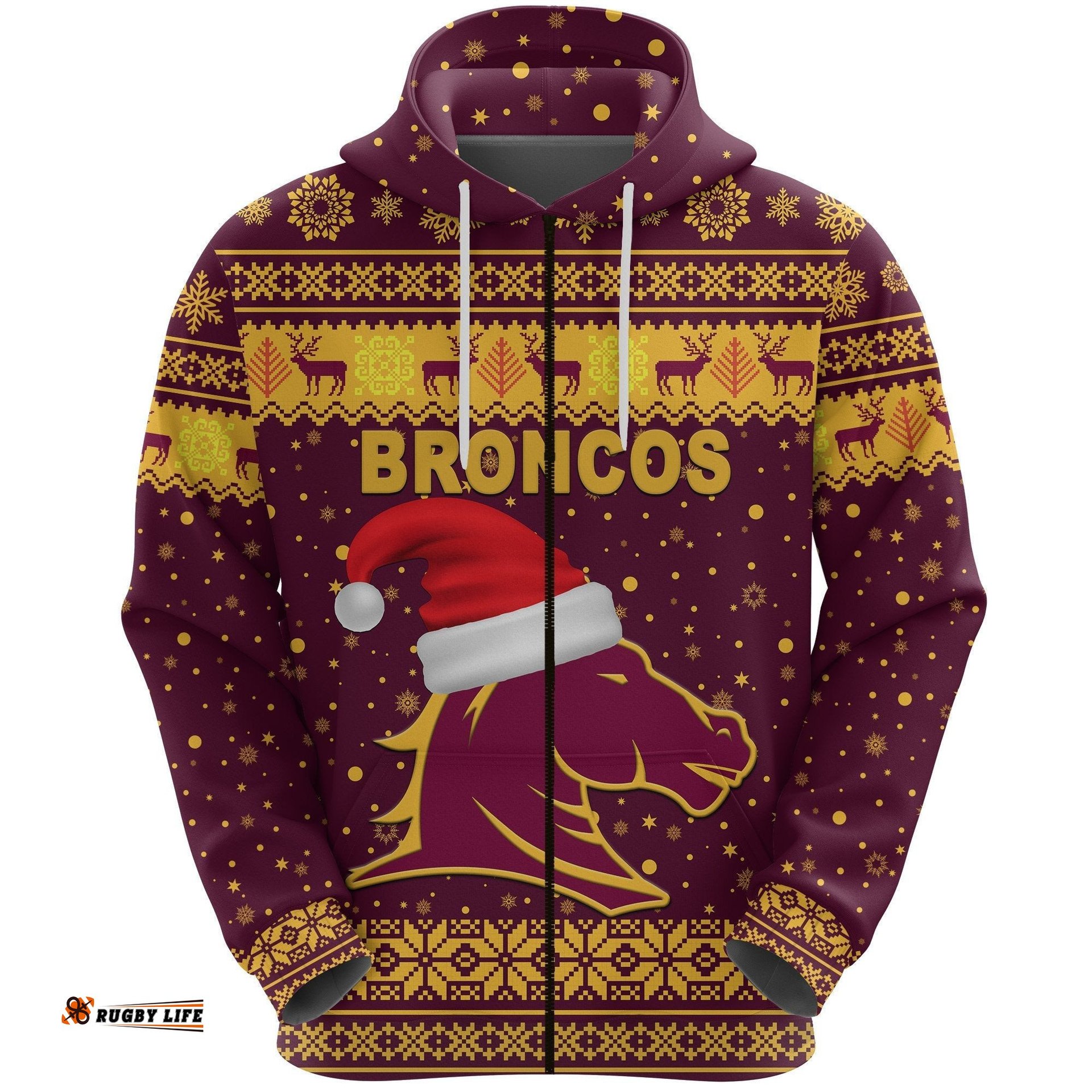 Brisbane Zip Hoodie Broncos Christmas Unique Vibes Maroon