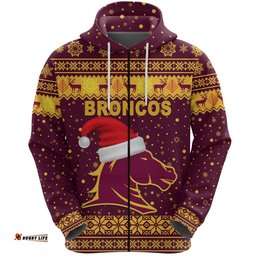 Brisbane Zip Hoodie Broncos Christmas Unique Vibes Maroon
