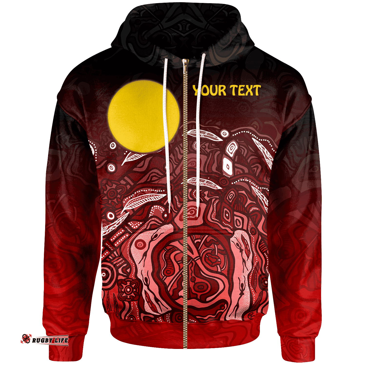 Custom Text Aboriginal Zip Up Hoodie Red Landscape