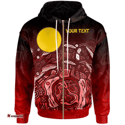Custom Text Aboriginal Zip Up Hoodie Red Landscape