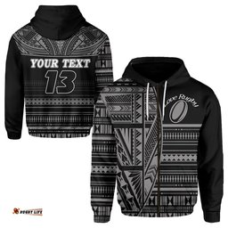 Custom Personalised Polynesian Rugby Zip Hoodie With Love Style Gray Custom Text and Number