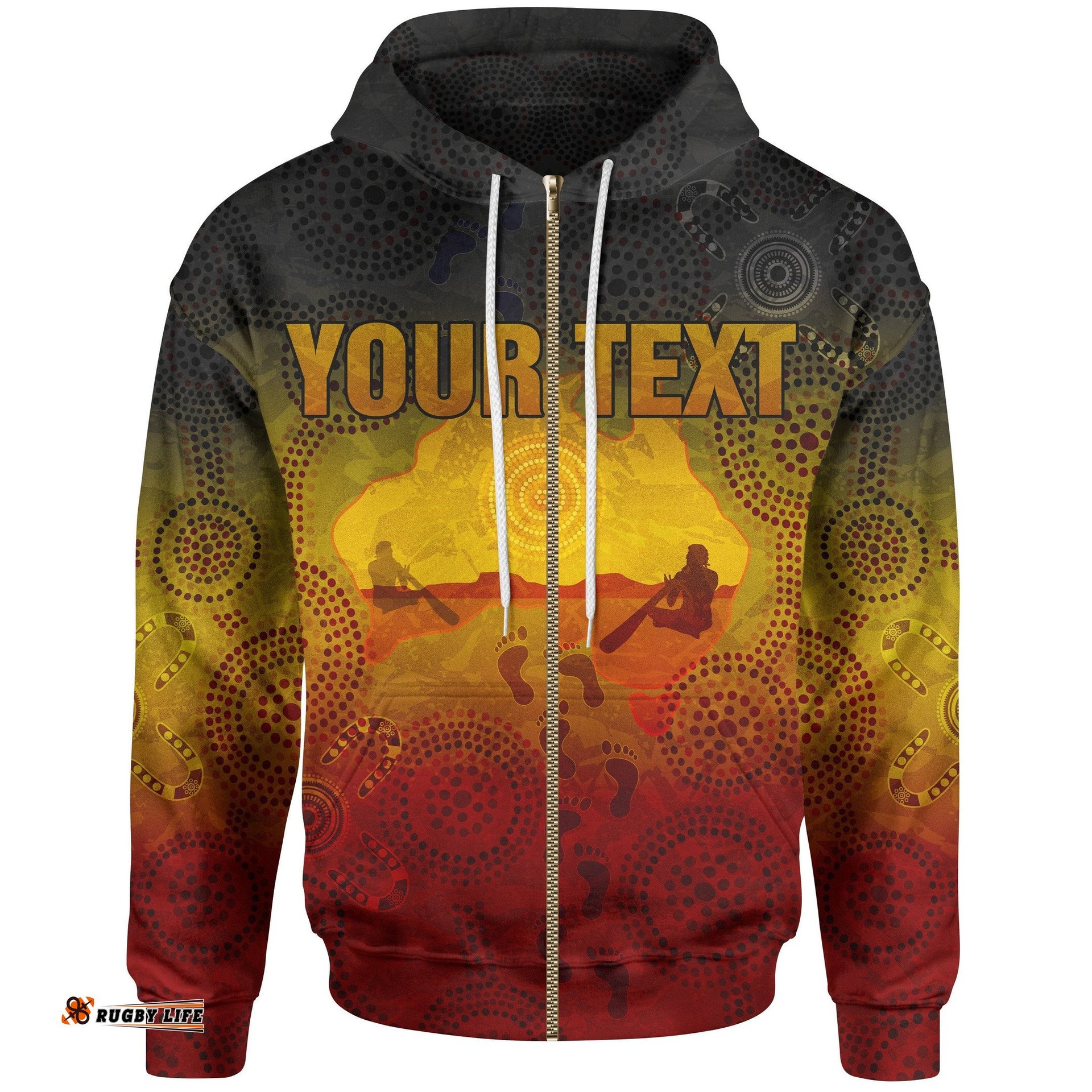 Custom Aboriginal Zip Up Hoodie, Australian Map with Indigenous Color
