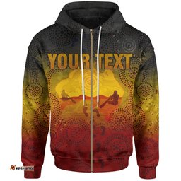 Custom Aboriginal Zip Up Hoodie, Australian Map with Indigenous Color