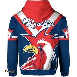 Custom Personalised Australia Roosters Zip Up Hoodie Rugby