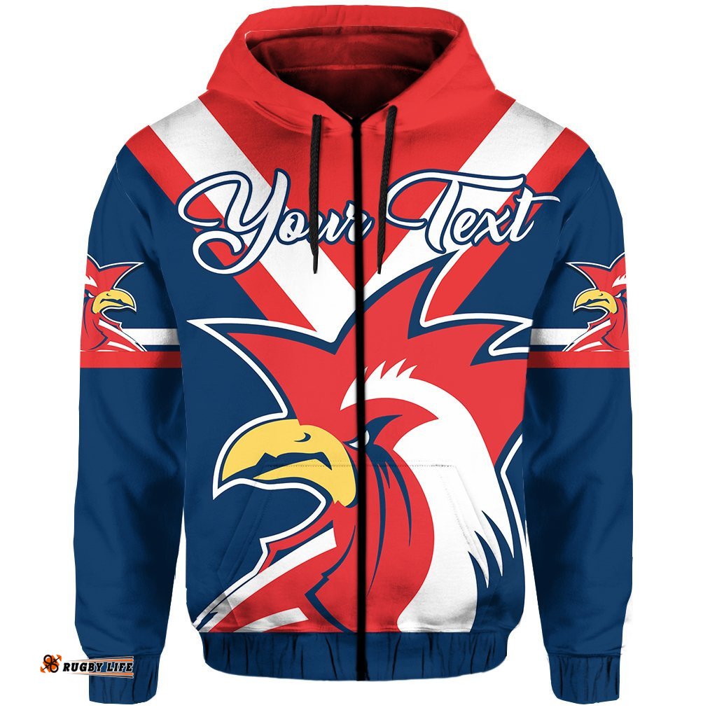 Custom Personalised Australia Roosters Zip Up Hoodie Rugby