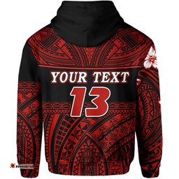 Custom Personalised Polynesian Rugby Zip Hoodie Love Red Custom Text and Number