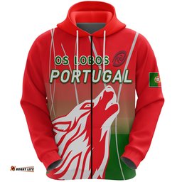 Portugal Rugby Zip Hoodie Wolf Os Lobos
