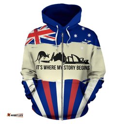 Zip Up Hoodie Aus Flag Hoodie Kangaroo Sydney Opera Unisex