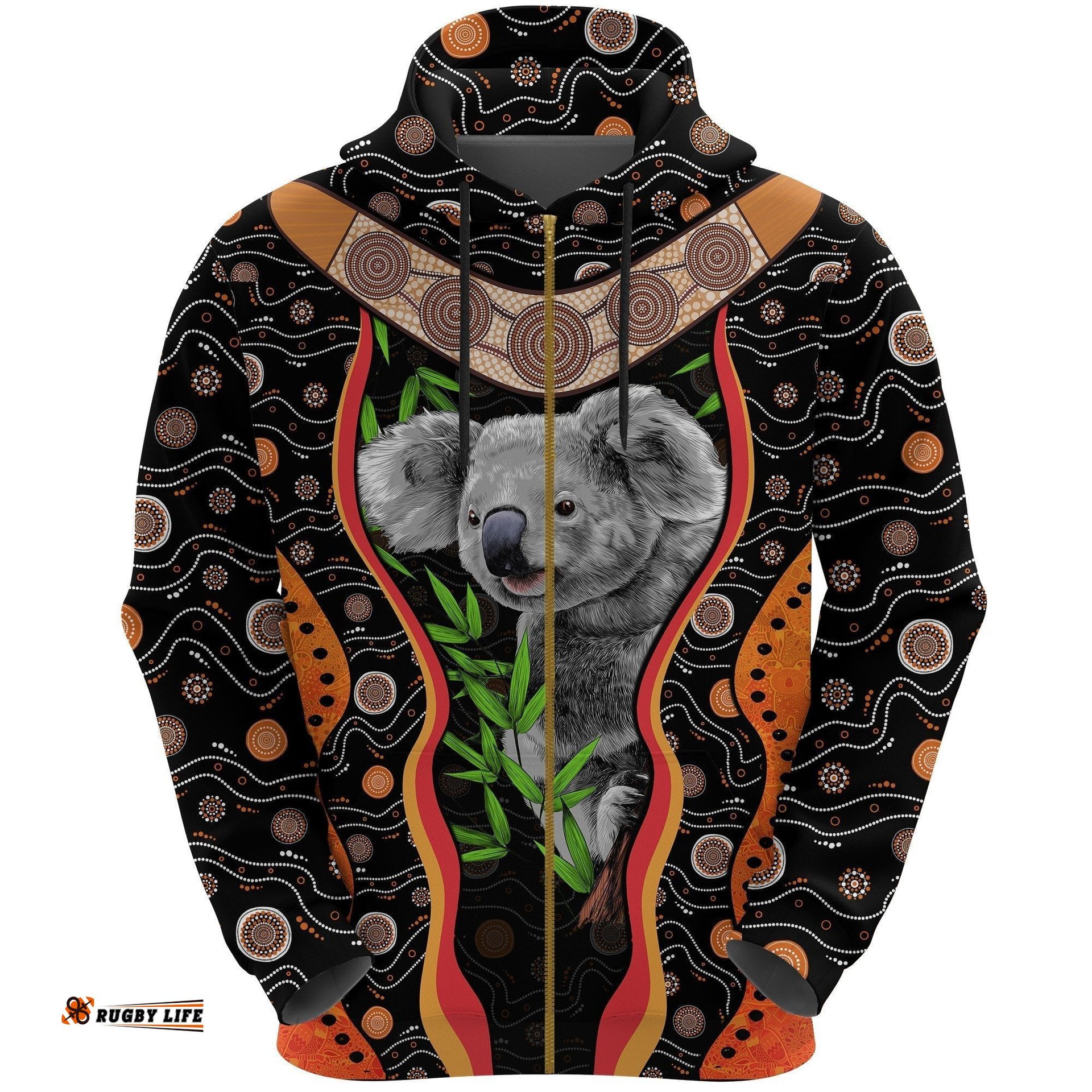 Aboriginal Zip Up Hoodie, Koala Boomerang Patterns Sun Dot Painting