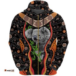 Aboriginal Zip Up Hoodie, Koala Boomerang Patterns Sun Dot Painting