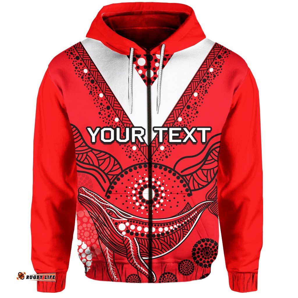 Custom Personalised St. George Illawarra Dragons Zip Hoodie Aboriginal Red