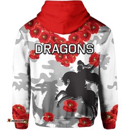 Custom Personalised St. George Illawarra Dragons Hoodie ANZAC Day 09