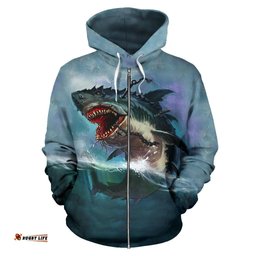 Zip Up Hoodie White Sharks Hoodie King Ocean All Over Print Unisex