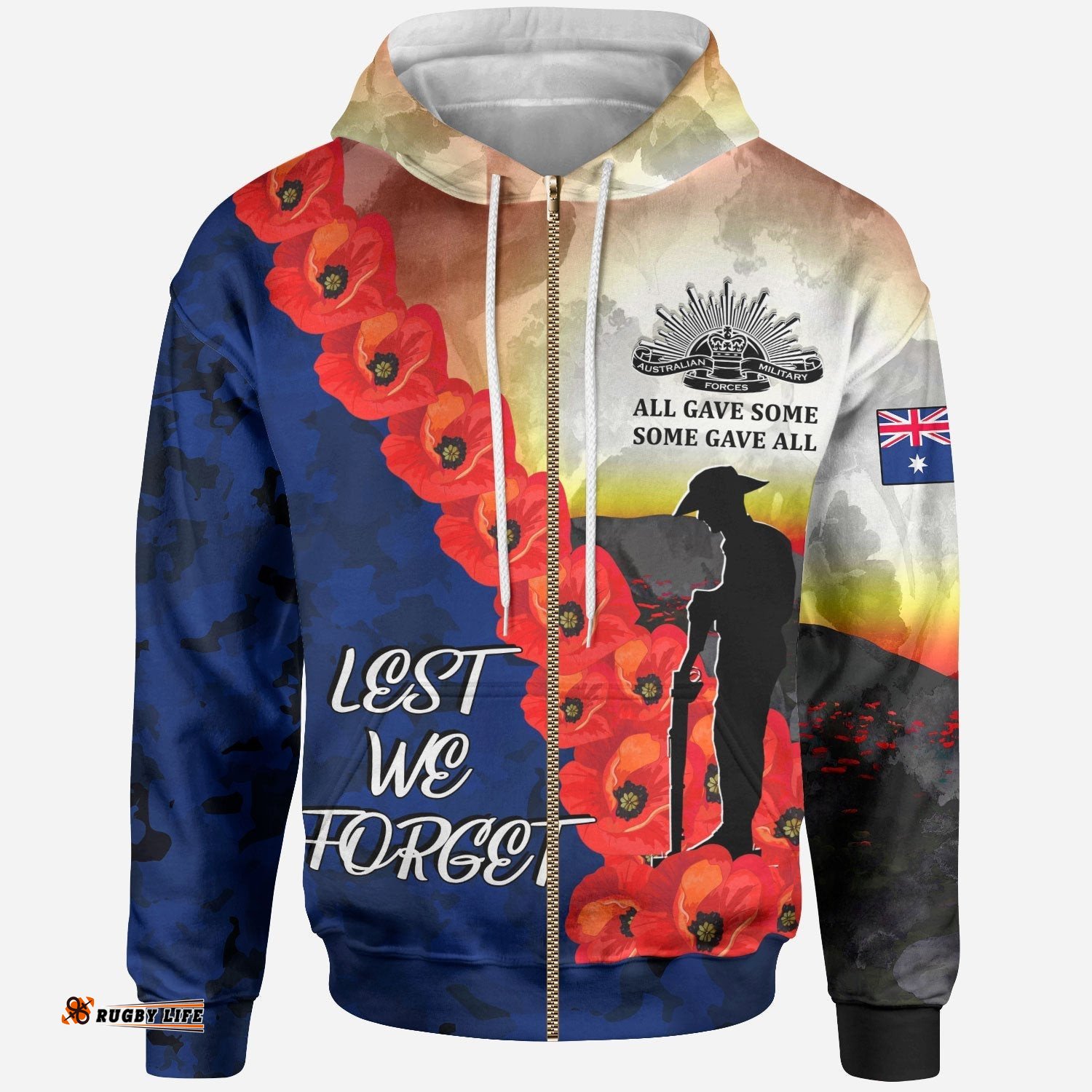 ANZAC Lest We Forget Zip Up Hoodie All Gave Some, Some Gave All