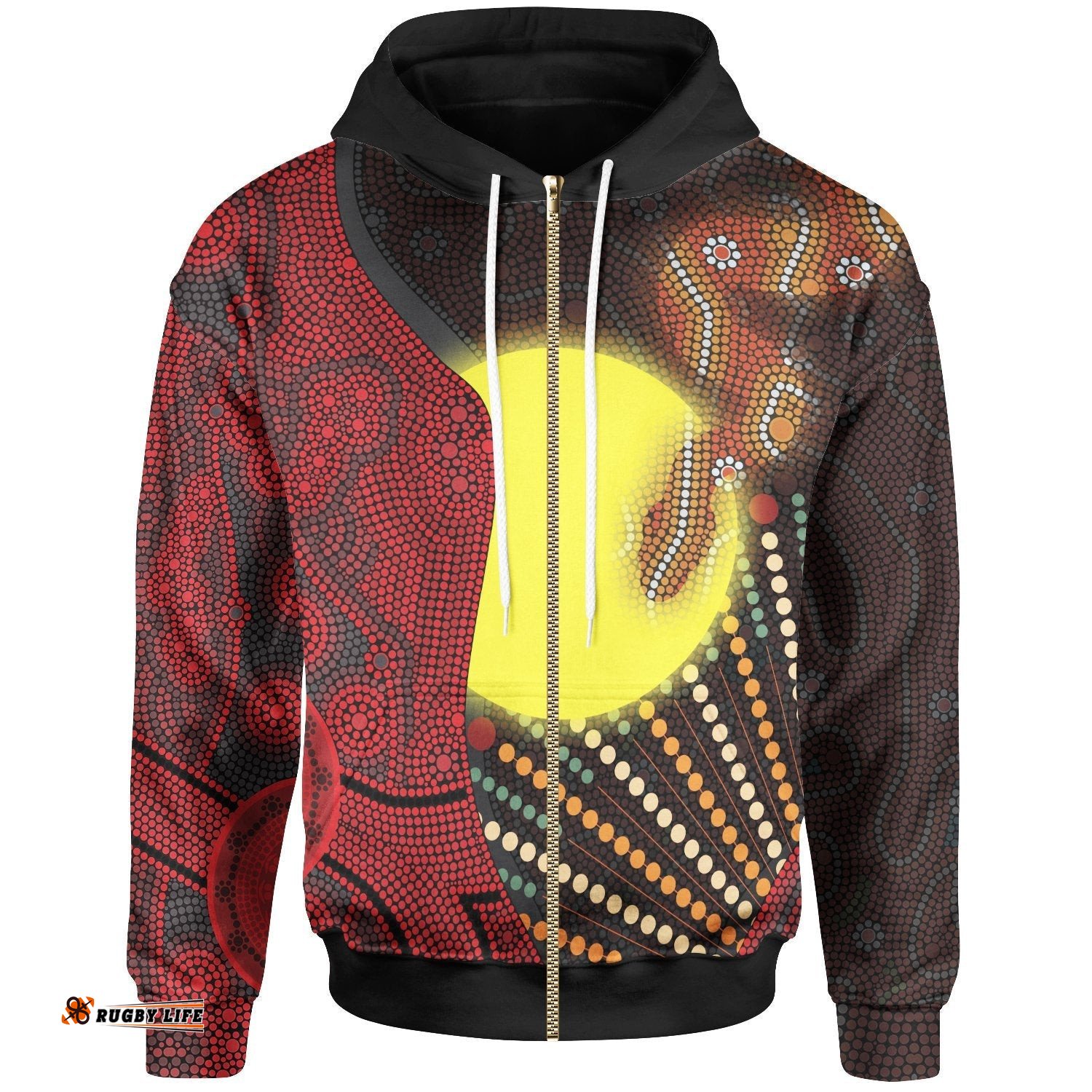 Aboriginal Zip Up Hoodie Indigenous Snake Sun Dot Painting