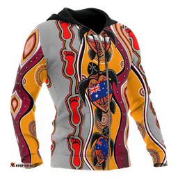 Aboriginal Zip Up Hoodie, Turtle Patterns Aus Flag Footprint Dot Painting