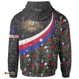 Zip Up Hoodie, Australia Coat Of Arms with Waratah Patterns