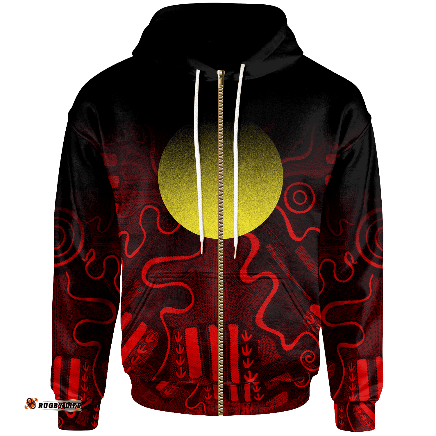 Aboriginal Zip Up Hoodie Indigenous Flag Grunge Style