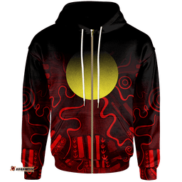 Aboriginal Zip Up Hoodie Indigenous Flag Grunge Style